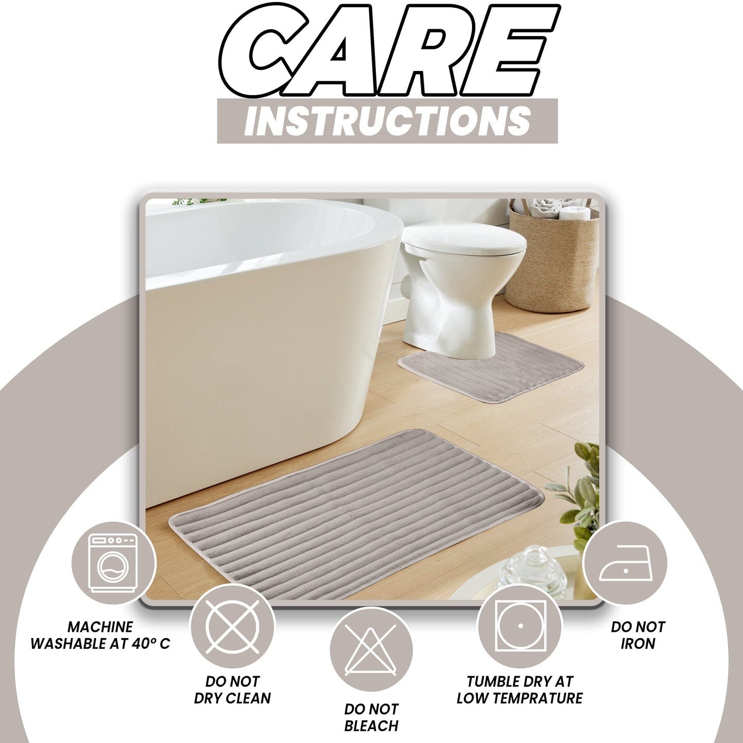 OLIVIA ROCCO Bath Mat NATURAL 2 Piece Ribbed Natural Bath Mat Set Wholesale Manchester UK