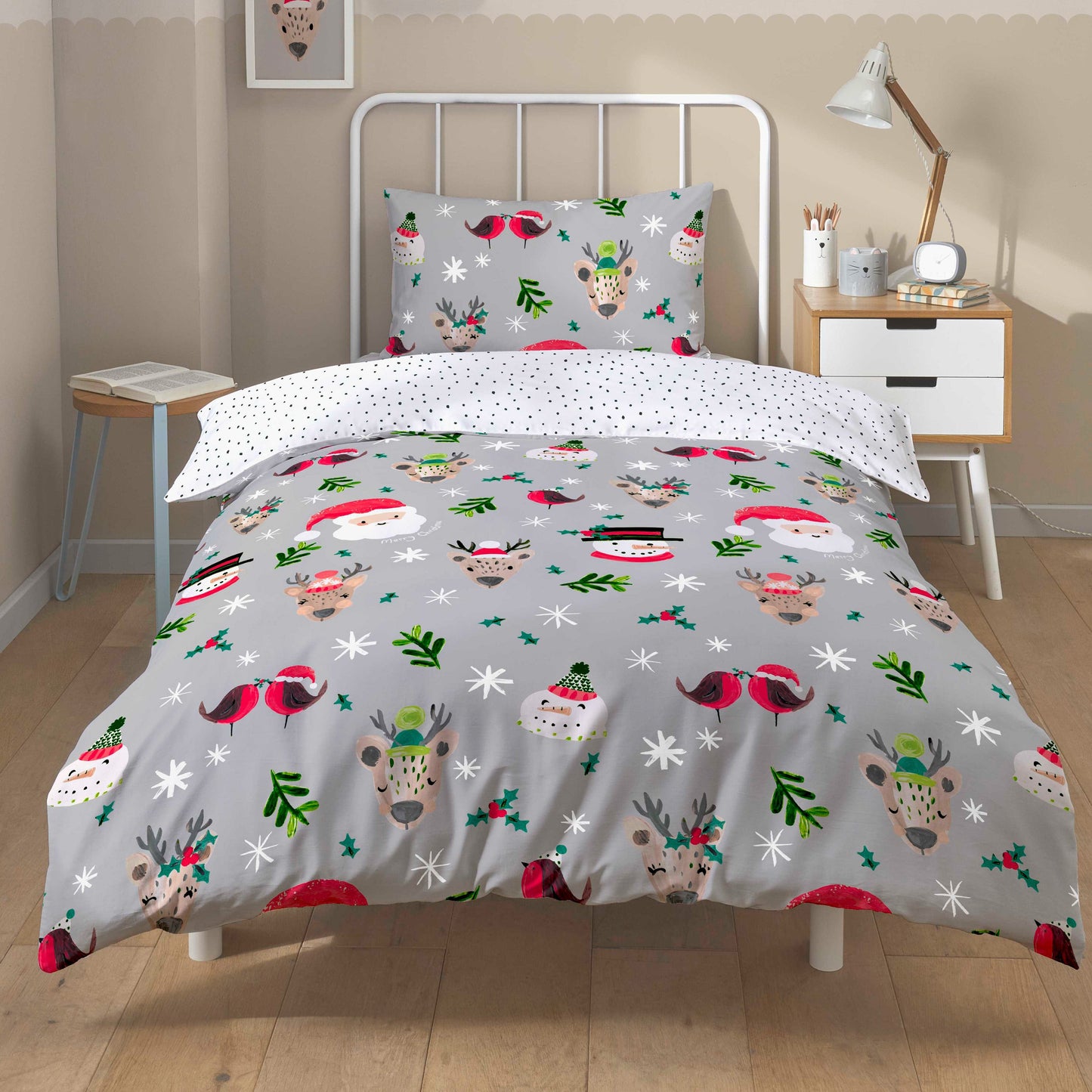 OLIVIA ROCCO Duvet Cover GREY / SINGLE Festive Holiday Santa Duvet Cover Set with Pillowcases Wholesale Manchester UK