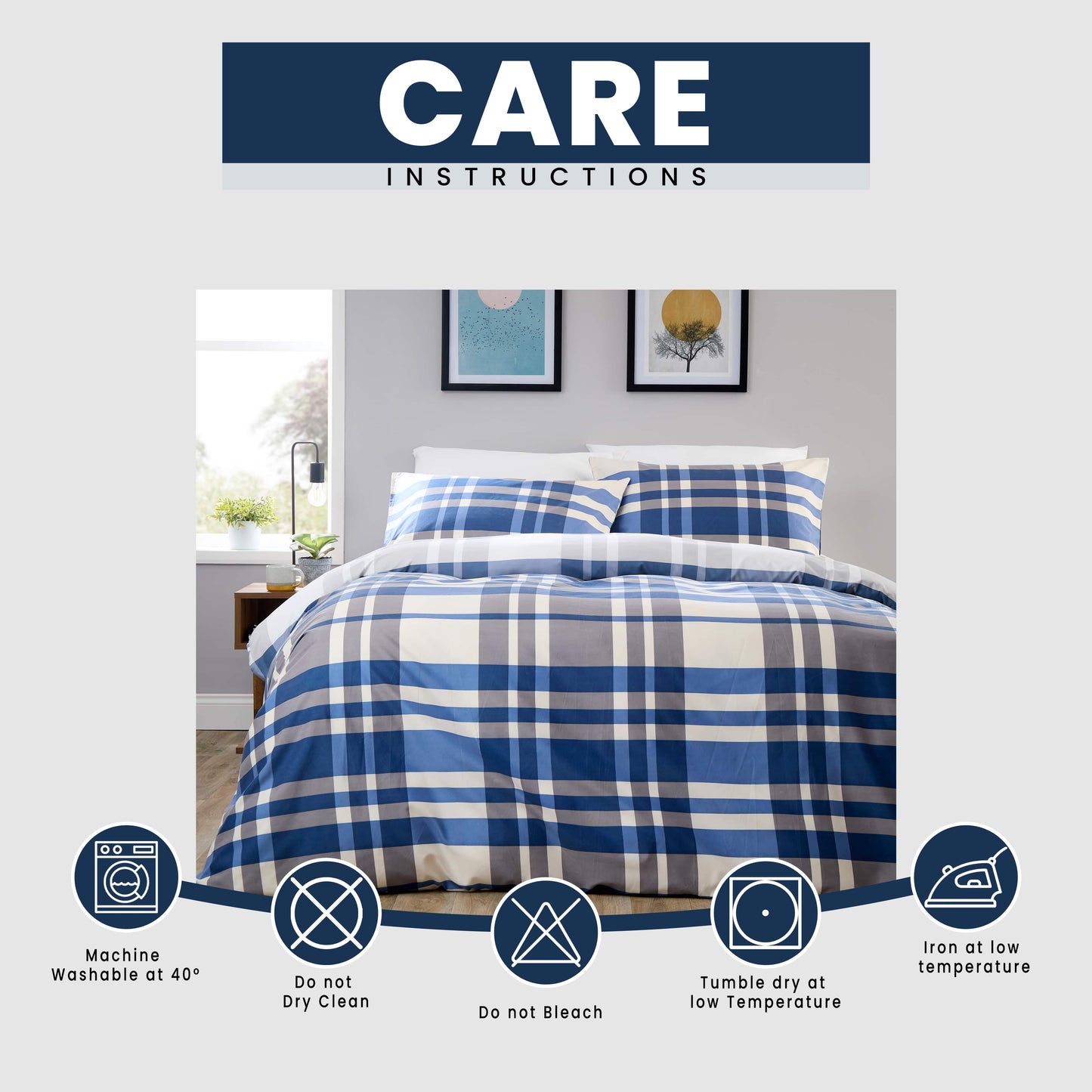 OLIVIA ROCCO Duvet Cover LOOMWORKS Dylan Check Blue Grey Microfibre Duvet Cover Set Wholesale Manchester UK