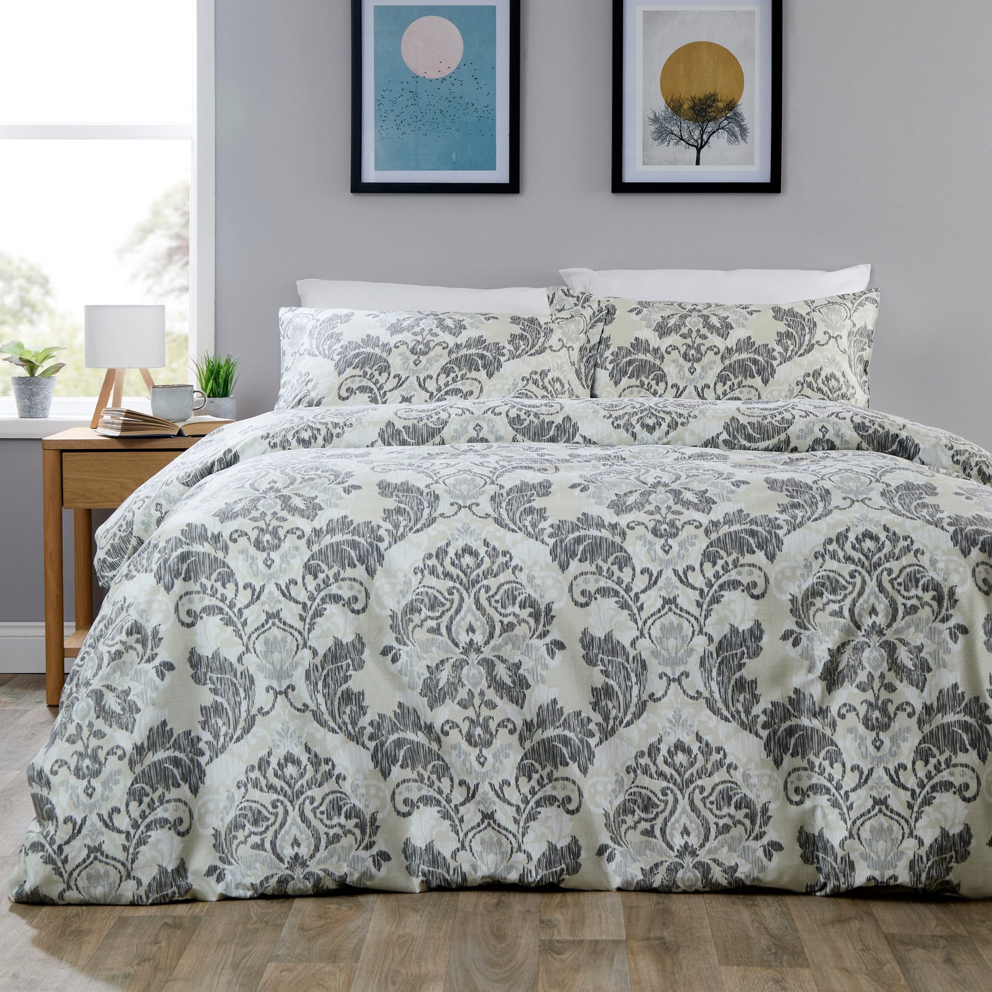 OLIVIA ROCCO Duvet Cover SINGLE LOOMWORKS Regal Damask Grey Green Microfibre Duvet Cover Set Wholesale Manchester UK