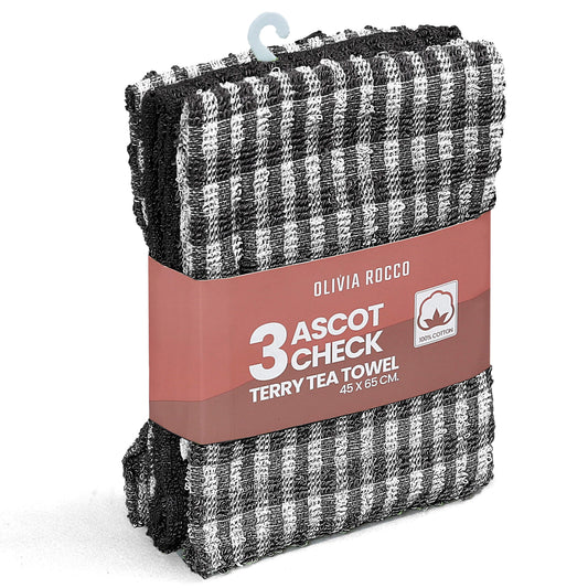 OLIVIA ROCCO Tea Towel Ascot Check Terry Tea Towels 100% Cotton for Kitchen Super Absorbent Dish Cloths Soft Durable by OLIVIA ROCCO Wholesale Manchester UK