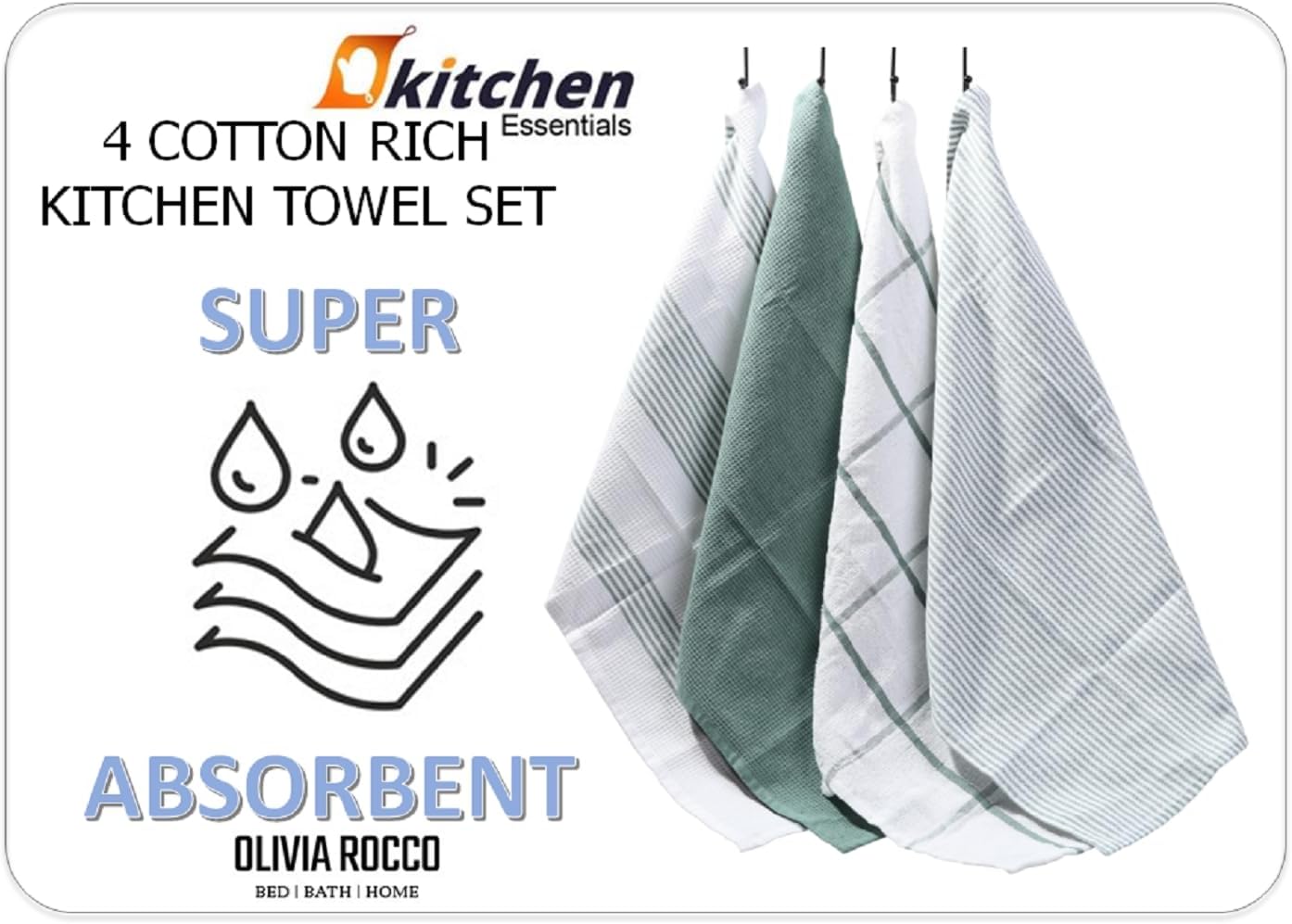OLIVIA ROCCO Tea Towel Pack Of 4 Absorbent Long Lasting Tea Towels Wholesale Manchester UK
