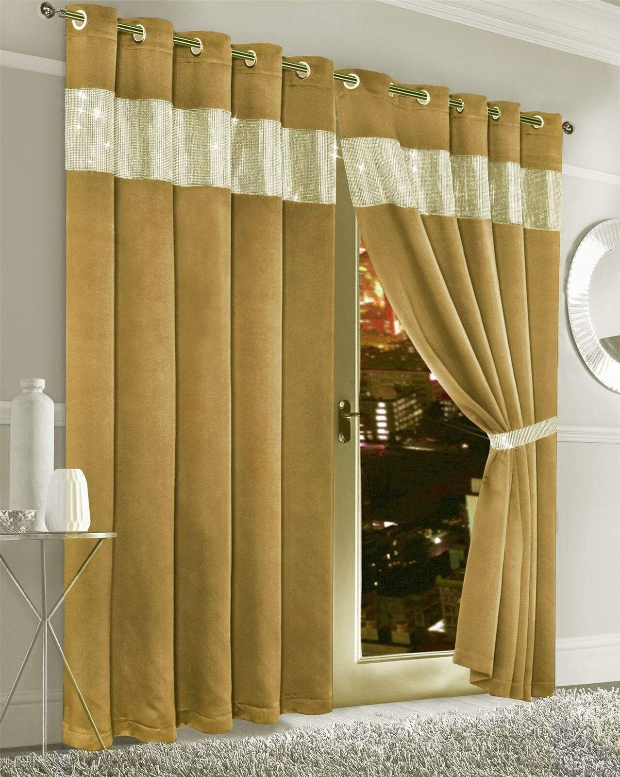 OLIVIA ROCCO Curtain 66” x 54” / OCHRE Diamante Blackout Curtains Wholesale Manchester UK