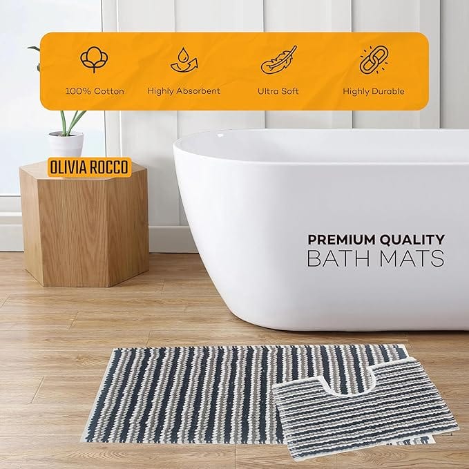 OLIVIA ROCCO Bath Mat 2 Piece Amalfi Super Soft Absorbent Bath Mat Set Wholesale Manchester UK