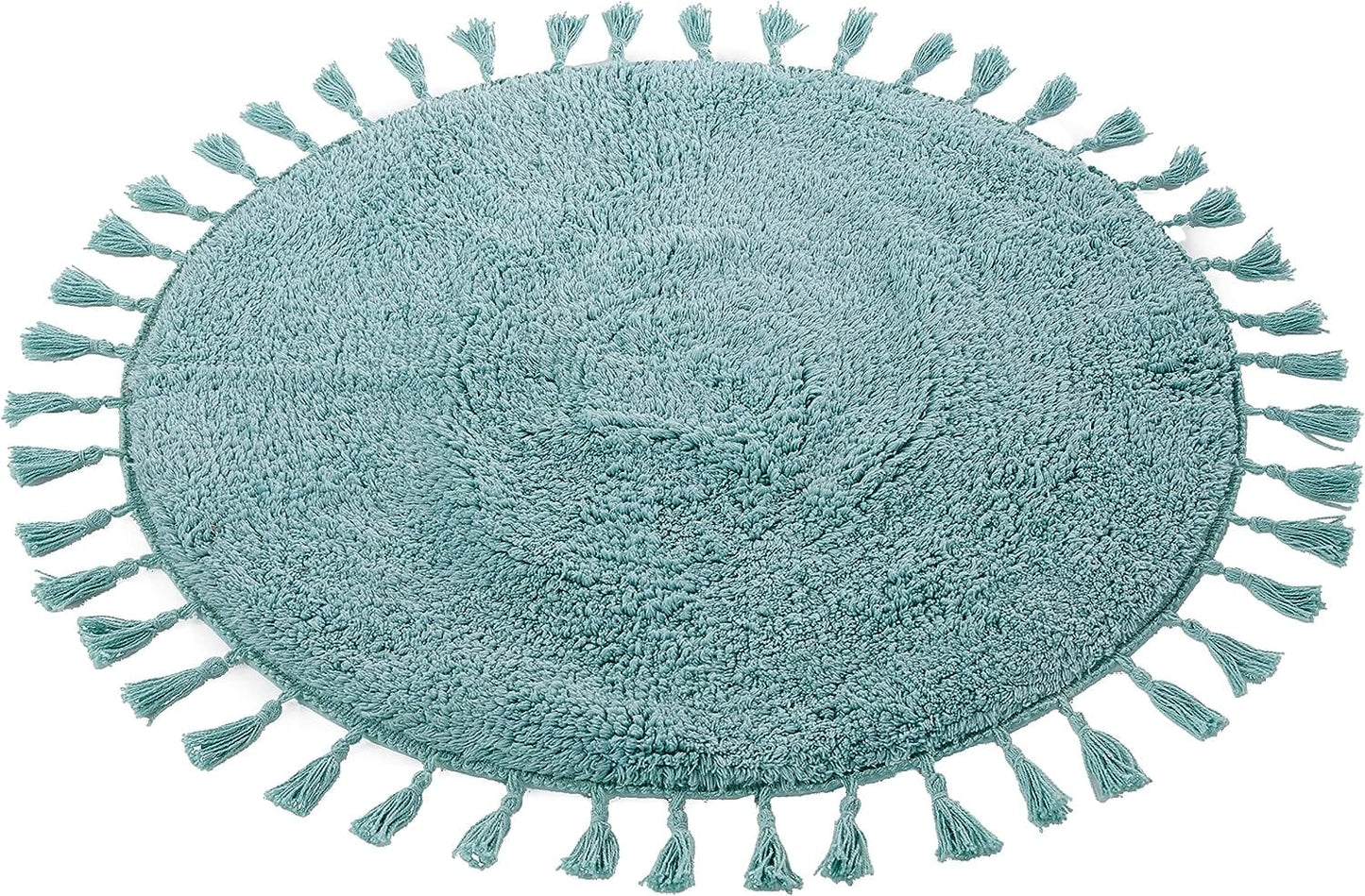 OLIVIA ROCCO Bath Mat 70cm Round / DUCK EGG Non-Slip Round Tasselled Bath Mat Wholesale Manchester UK