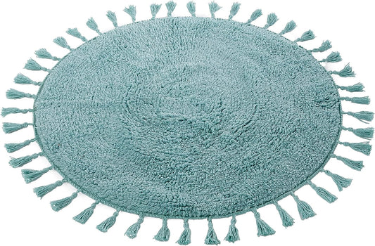 OLIVIA ROCCO Bath Mat 70cm Round / DUCK EGG Non-Slip Round Tasselled Bath Mat Wholesale Manchester UK