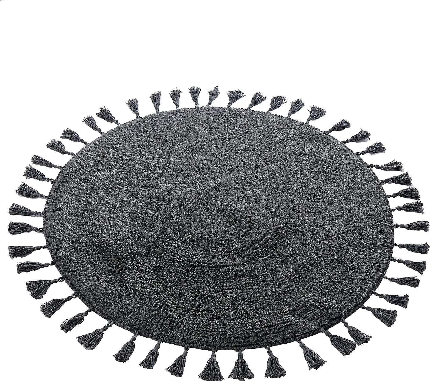 OLIVIA ROCCO Bath Mat 70cm Round / GREY Non-Slip Round Tasselled Bath Mat Wholesale Manchester UK
