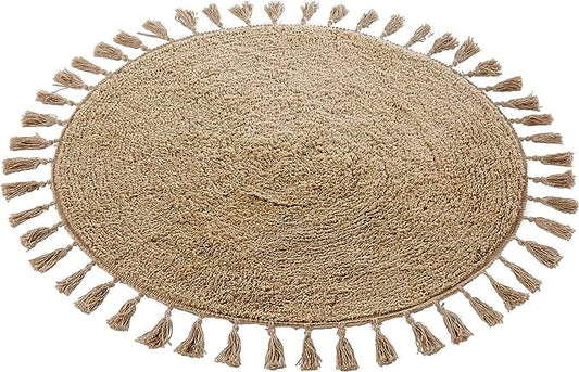 OLIVIA ROCCO Bath Mat 70cm Round / NATURAL Non-Slip Round Tasselled Bath Mat Wholesale Manchester UK