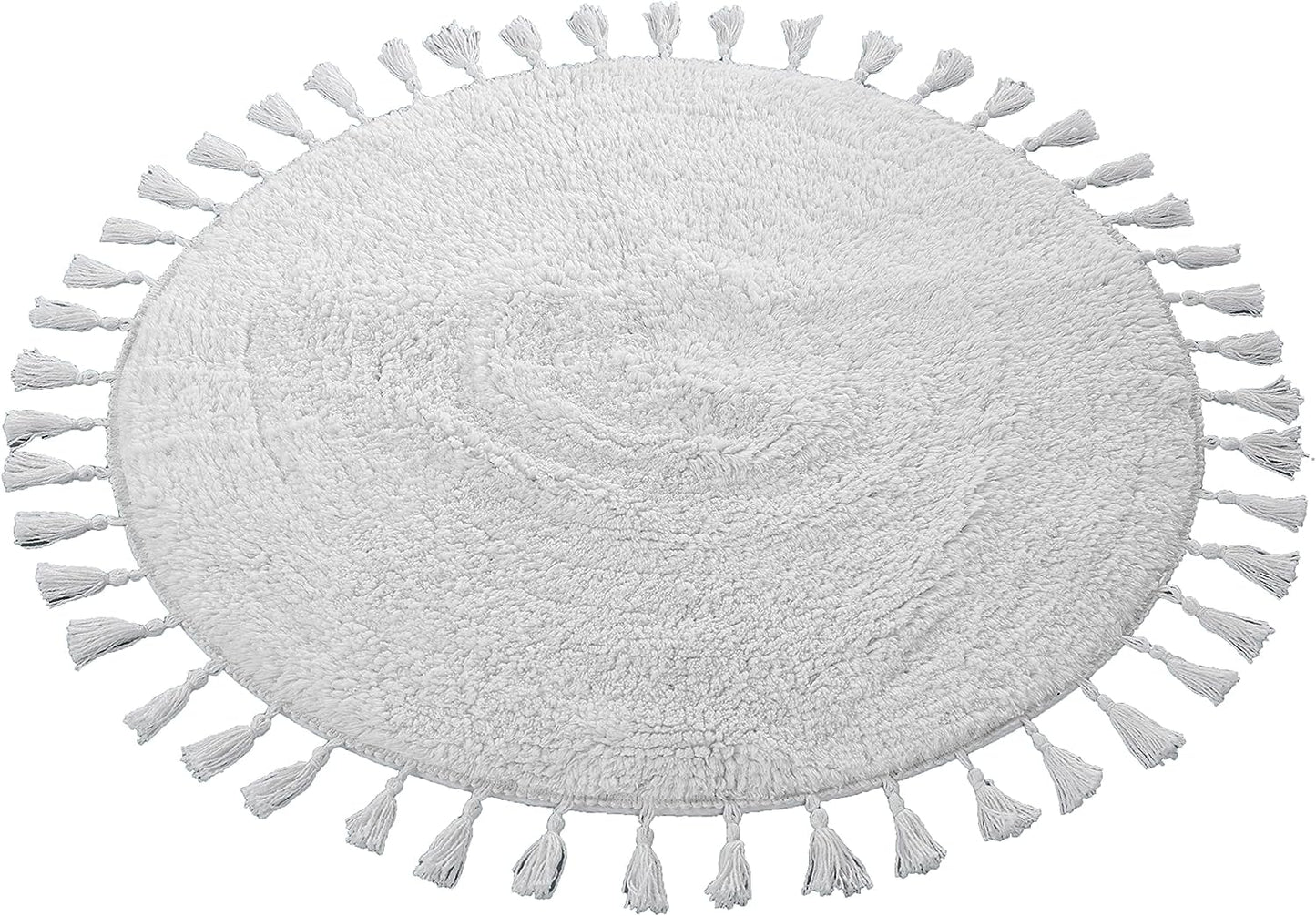 OLIVIA ROCCO Bath Mat 70cm Round / WHITE Non-Slip Round Tasselled Bath Mat Wholesale Manchester UK