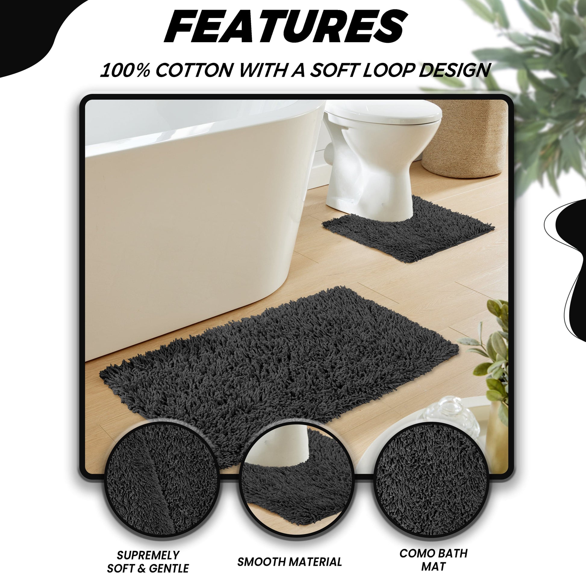 OLIVIA ROCCO Bath Mat BLACK Como 2 Piece Black Bath Mat & Pedestal Set Non-Slip Super Absorbent Cotton Bathroom Mats by OLIVIA ROCCO Wholesale Manchester UK