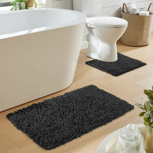 OLIVIA ROCCO Bath Mat BLACK Como 2 Piece Black Bath Mat & Pedestal Set Non-Slip Super Absorbent Cotton Bathroom Mats by OLIVIA ROCCO Wholesale Manchester UK