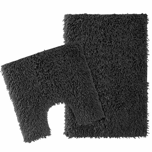 OLIVIA ROCCO Bath Mat BLACK Como 2 Piece Black Bath Mat & Pedestal Set Non-Slip Super Absorbent Cotton Bathroom Mats by OLIVIA ROCCO Wholesale Manchester UK
