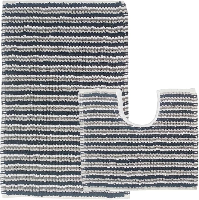 OLIVIA ROCCO Bath Mat BLACK / GREY 2 Piece Amalfi Super Soft Absorbent Bath Mat Set Wholesale Manchester UK