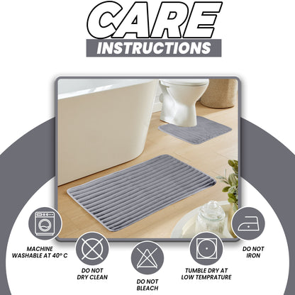 OLIVIA ROCCO Bath Mat CHARCOAL 2 Piece Ribbed Charcoal Bath Mat Set Wholesale Manchester UK