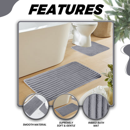 OLIVIA ROCCO Bath Mat CHARCOAL 2 Piece Ribbed Charcoal Bath Mat Set Wholesale Manchester UK