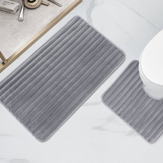 OLIVIA ROCCO Bath Mat CHARCOAL 2 Piece Ribbed Charcoal Bath Mat Set Wholesale Manchester UK