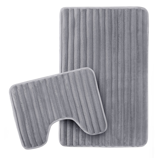 OLIVIA ROCCO Bath Mat CHARCOAL 2 Piece Ribbed Charcoal Bath Mat Set Wholesale Manchester UK