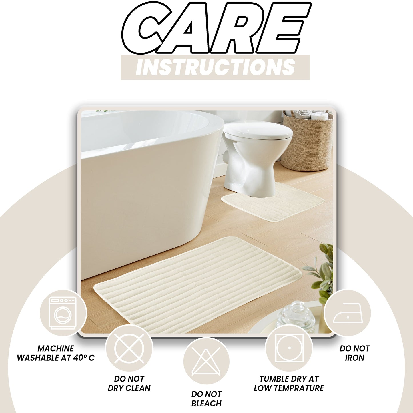 OLIVIA ROCCO Bath Mat CREAM 2 Piece Ribbed Cream Bath Mat Set Wholesale Manchester UK