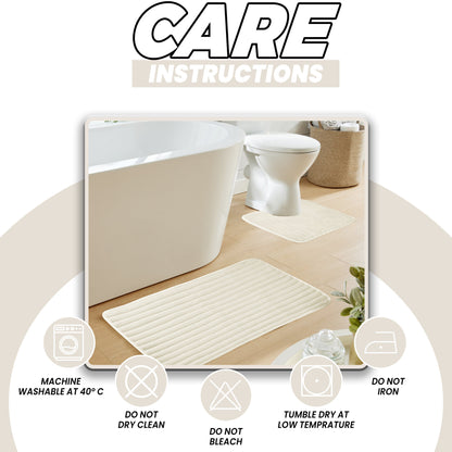 OLIVIA ROCCO Bath Mat CREAM 2 Piece Ribbed Cream Bath Mat Set Wholesale Manchester UK