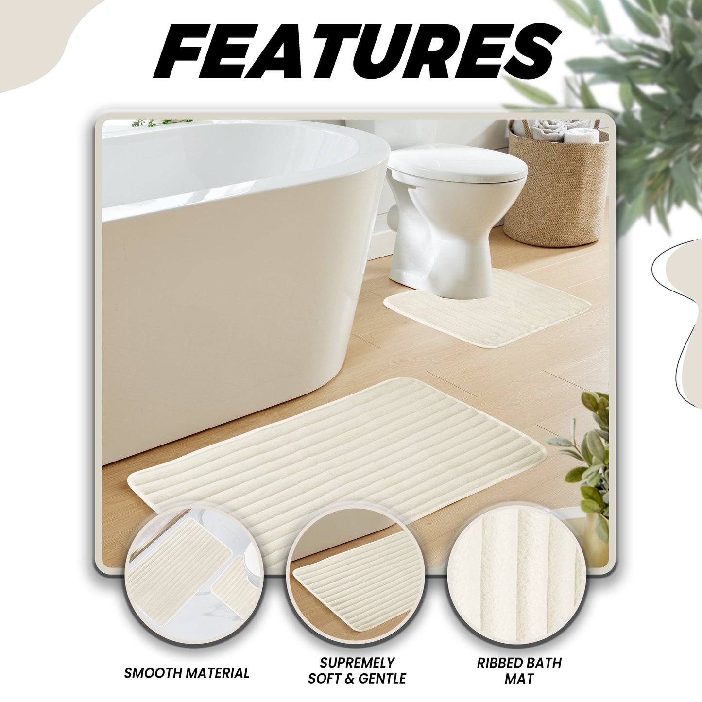 OLIVIA ROCCO Bath Mat CREAM 2 Piece Ribbed Cream Bath Mat Set Wholesale Manchester UK