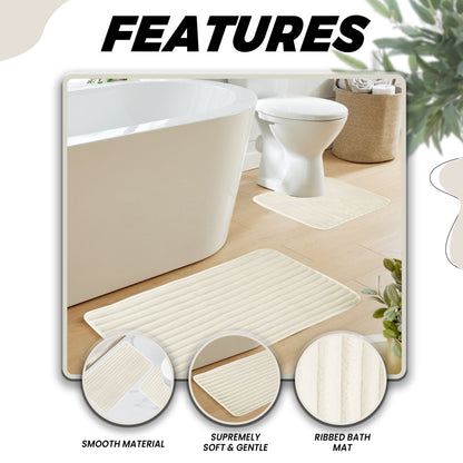 OLIVIA ROCCO Bath Mat CREAM 2 Piece Ribbed Cream Bath Mat Set Wholesale Manchester UK