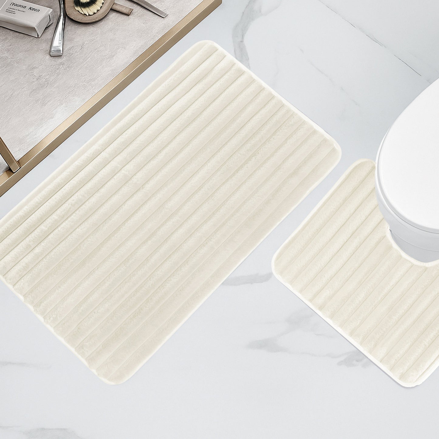 OLIVIA ROCCO Bath Mat CREAM 2 Piece Ribbed Cream Bath Mat Set Wholesale Manchester UK