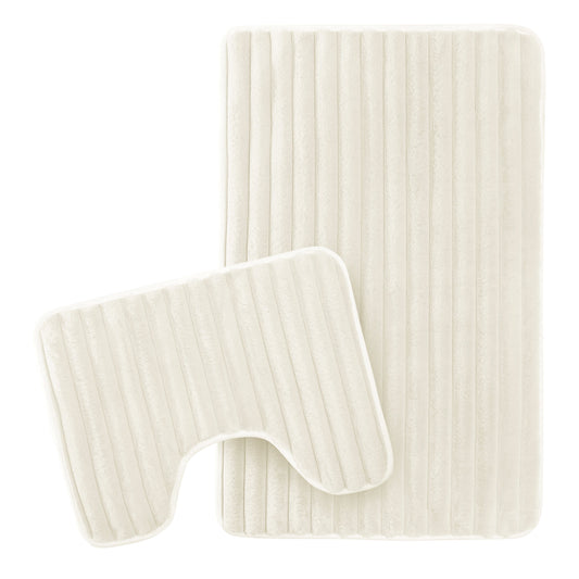 OLIVIA ROCCO Bath Mat CREAM 2 Piece Ribbed Cream Bath Mat Set Wholesale Manchester UK