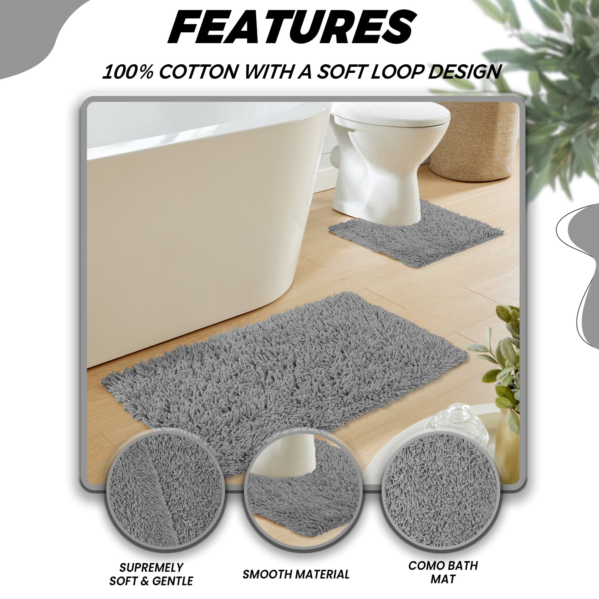 OLIVIA ROCCO Bath Mat GREY Como 2 Piece Grey Bath Mat & Pedestal Set Wholesale Manchester UK