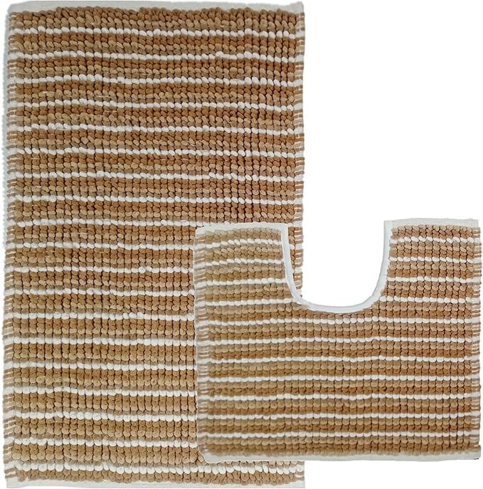 OLIVIA ROCCO Bath Mat NATURAL 2 Piece Amalfi Super Soft Absorbent Bath Mat Set Wholesale Manchester UK