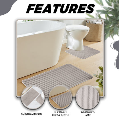 OLIVIA ROCCO Bath Mat NATURAL 2 Piece Ribbed Natural Bath Mat Set Wholesale Manchester UK