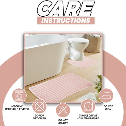 OLIVIA ROCCO Bath Mat PINK 2 Piece Ribbed Pink Bath Mat Set Wholesale Manchester UK