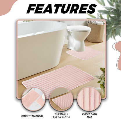 OLIVIA ROCCO Bath Mat PINK 2 Piece Ribbed Pink Bath Mat Set Wholesale Manchester UK