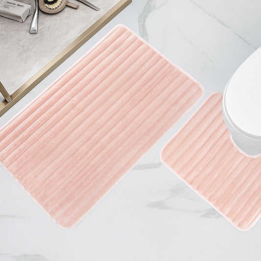 OLIVIA ROCCO Bath Mat PINK 2 Piece Ribbed Pink Bath Mat Set Wholesale Manchester UK