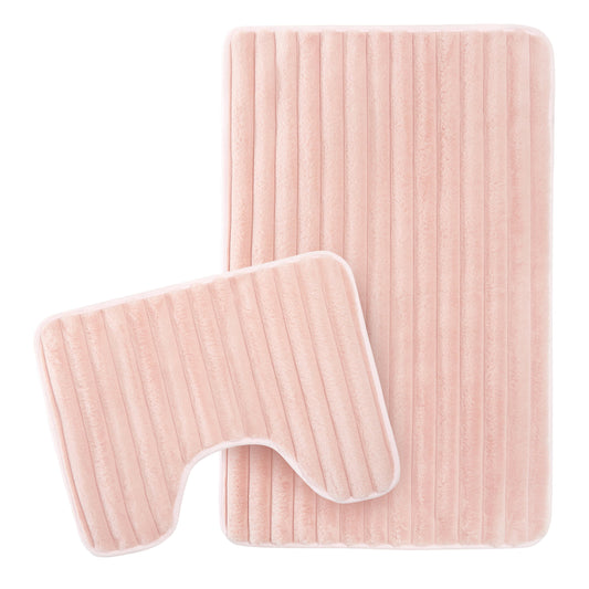 OLIVIA ROCCO Bath Mat PINK 2 Piece Ribbed Pink Bath Mat Set Wholesale Manchester UK
