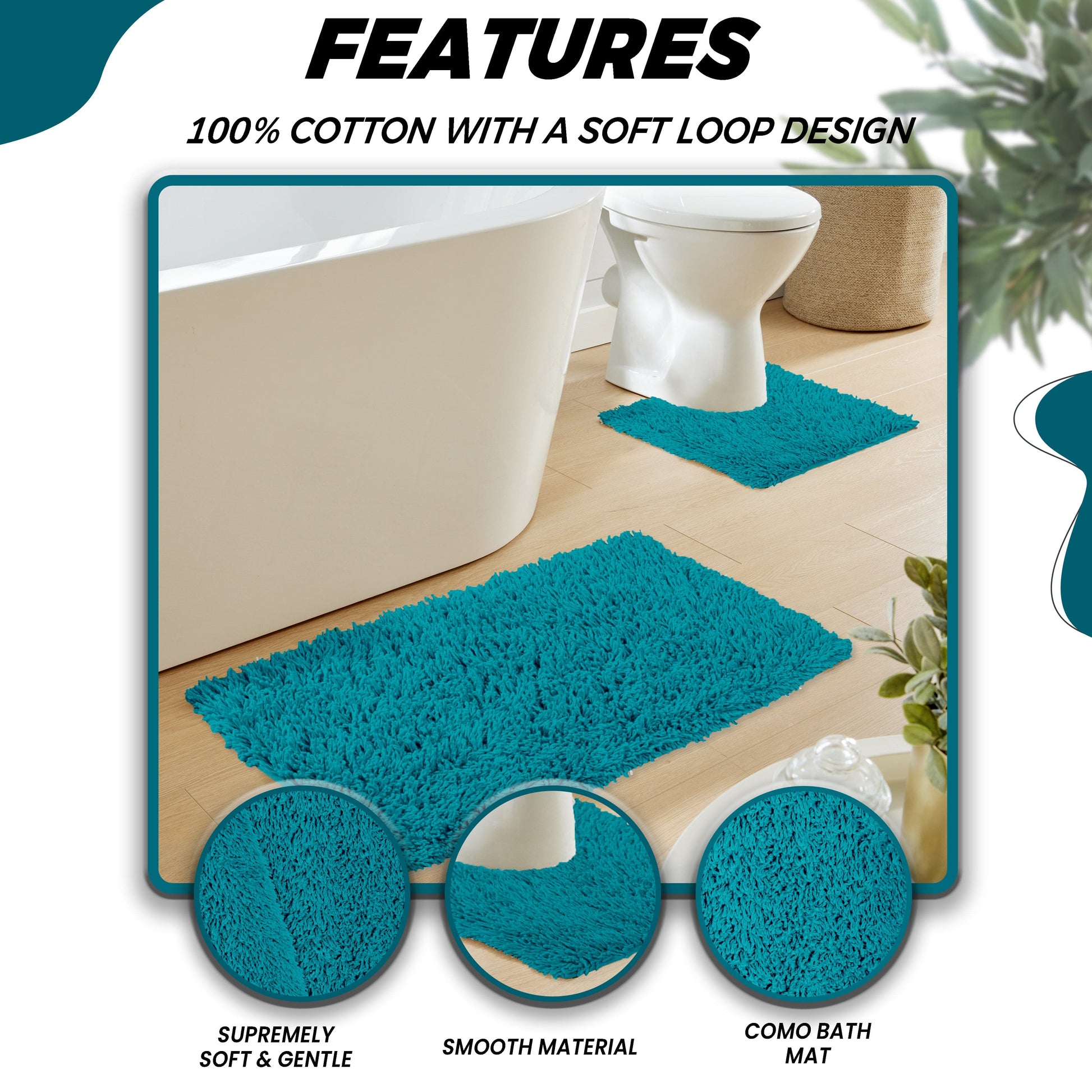 OLIVIA ROCCO Bath Mat TEAL Como 2 Piece Teal Bath Mat & Pedestal Set Wholesale Manchester UK