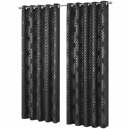 OLIVIA ROCCO Curtain 66" (WIDTH) x 54" (DROP) / BLACK Geometric Black Sparkle Blackout Curtains Wholesale Manchester UK