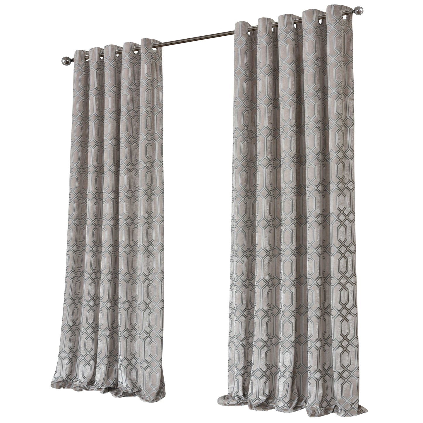 OLIVIA ROCCO Curtain 66" (WIDTH) x 54" (DROP) / CHAMPAGNE Luxe Geo Velvet Eyelet Curtains Champagne Wholesale Manchester UK