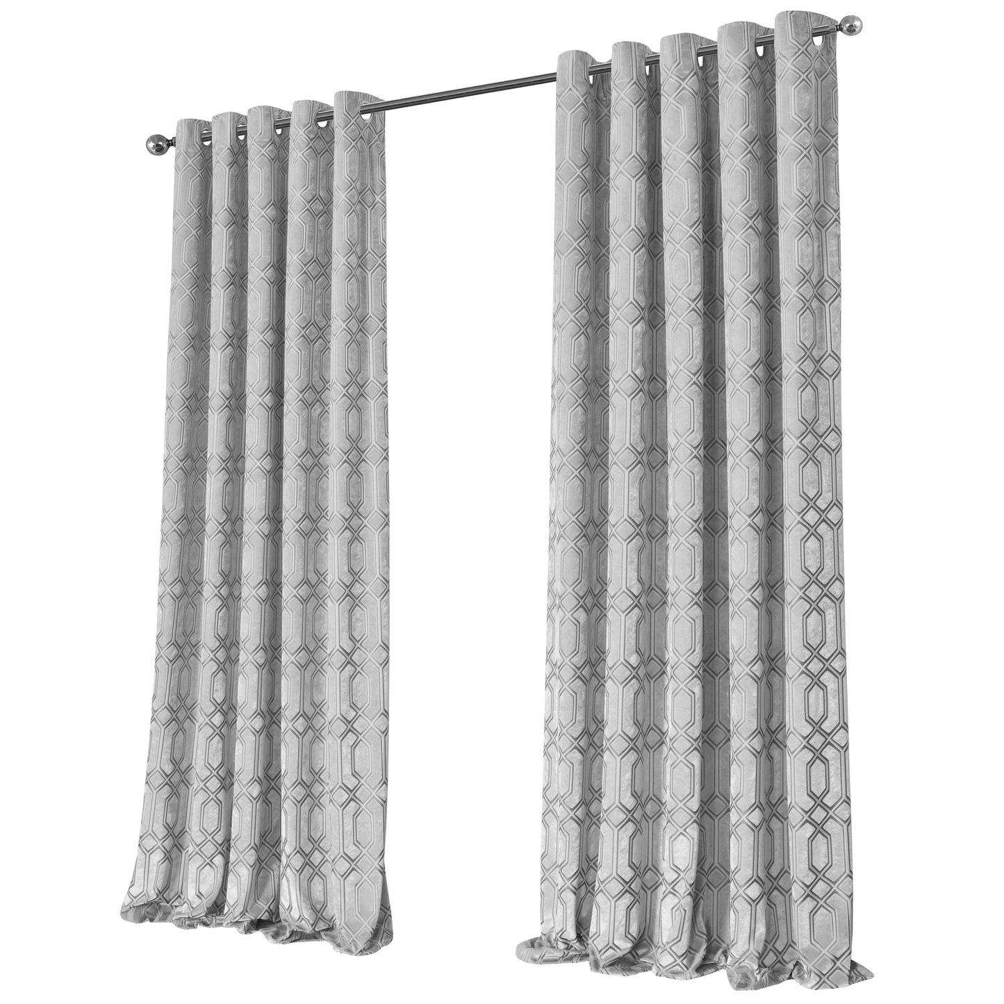 OLIVIA ROCCO Curtain 66" (WIDTH) x 54" (DROP) / GREY Luxe Geo Velvet Eyelet Curtains Grey Wholesale Manchester UK