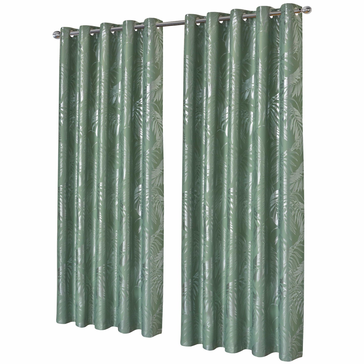 OLIVIA ROCCO Curtain 66" (WIDTH) x 54" (DROP) / SAGE GREEN Leaf Sage Green Sparkle Blackout Curtains Wholesale Manchester UK