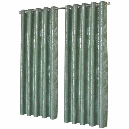 OLIVIA ROCCO Curtain 66" (WIDTH) x 54" (DROP) / SAGE GREEN Leaf Sage Green Sparkle Blackout Curtains Wholesale Manchester UK