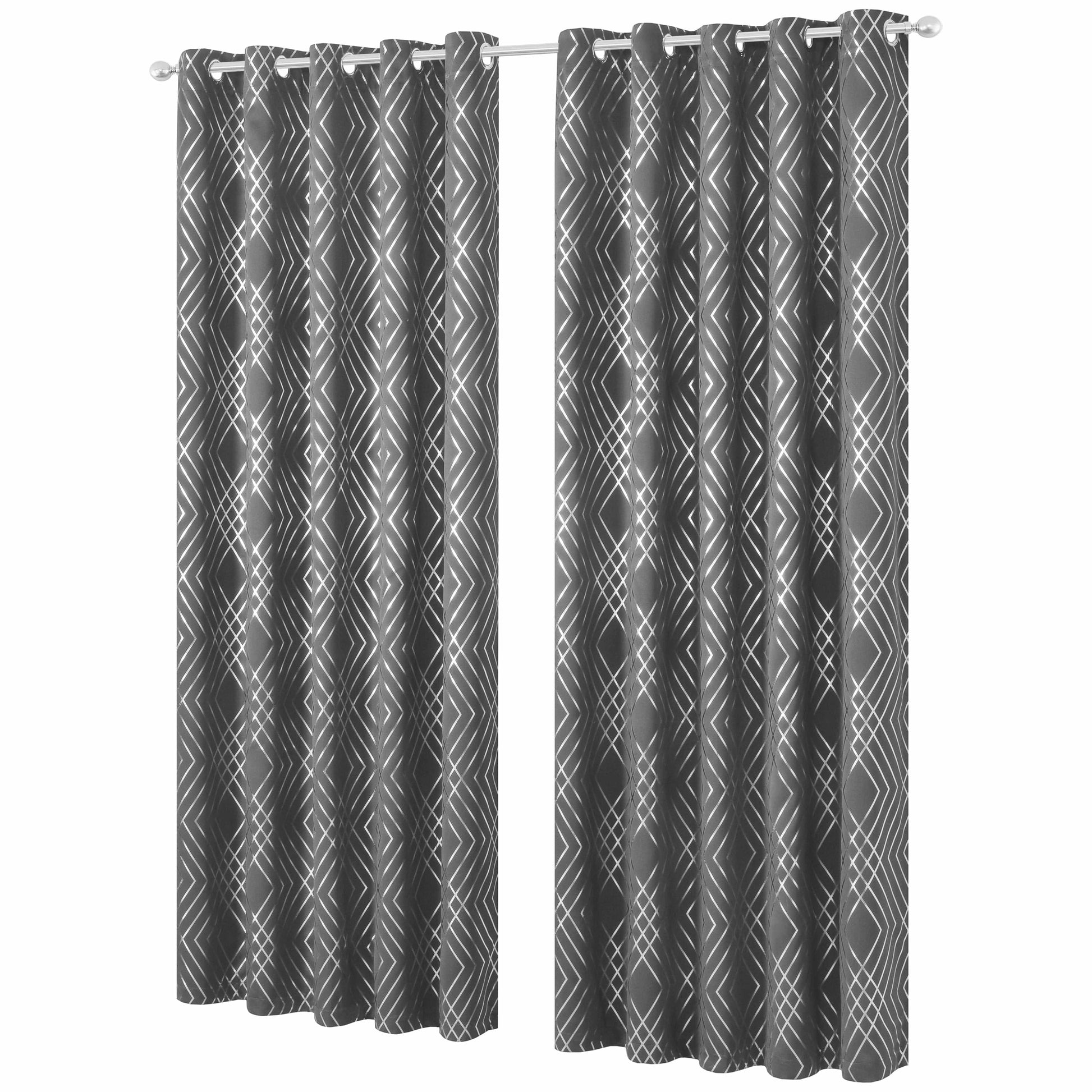 OLIVIA ROCCO Curtain 66" (WIDTH) x 54" (DROP) / SILVER Geometric Silver Sparkle Blackout Curtains Wholesale Manchester UK