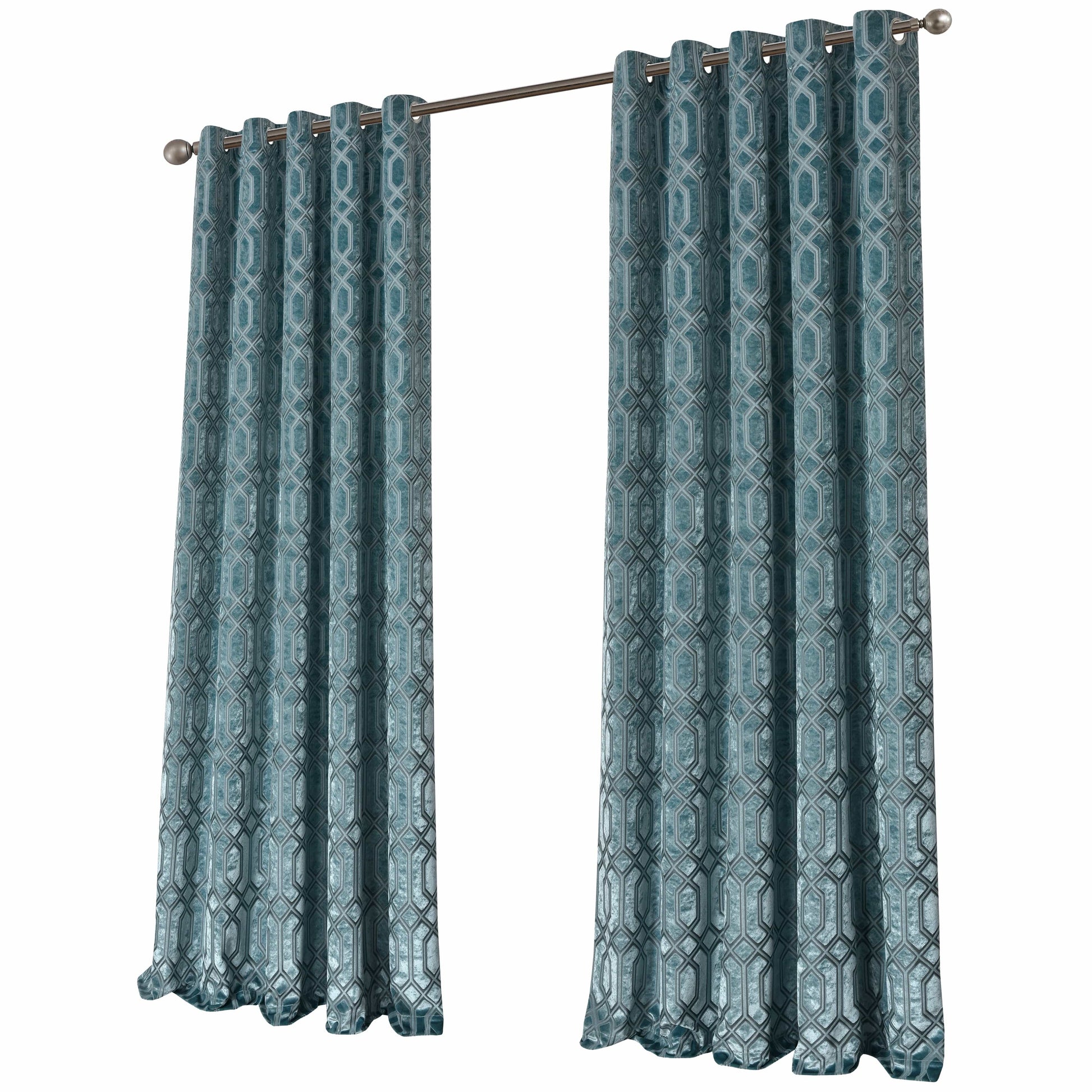 OLIVIA ROCCO Curtain 66" (WIDTH) x 54" (DROP) / TEAL Luxe Geo Velvet Eyelet Curtains Teal Wholesale Manchester UK