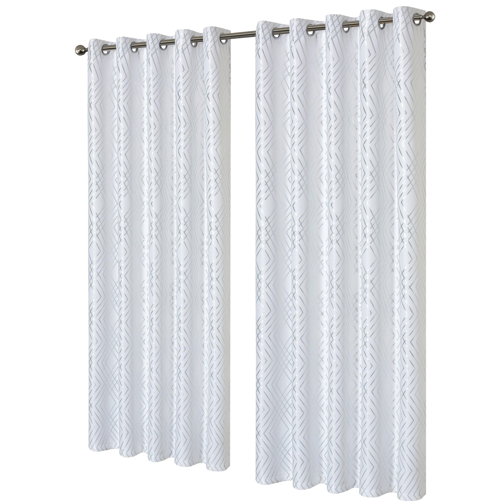 OLIVIA ROCCO Curtain 66" (WIDTH) x 54" (DROP) / WHITE Geometric White Sparkle Blackout Curtains Wholesale Manchester UK