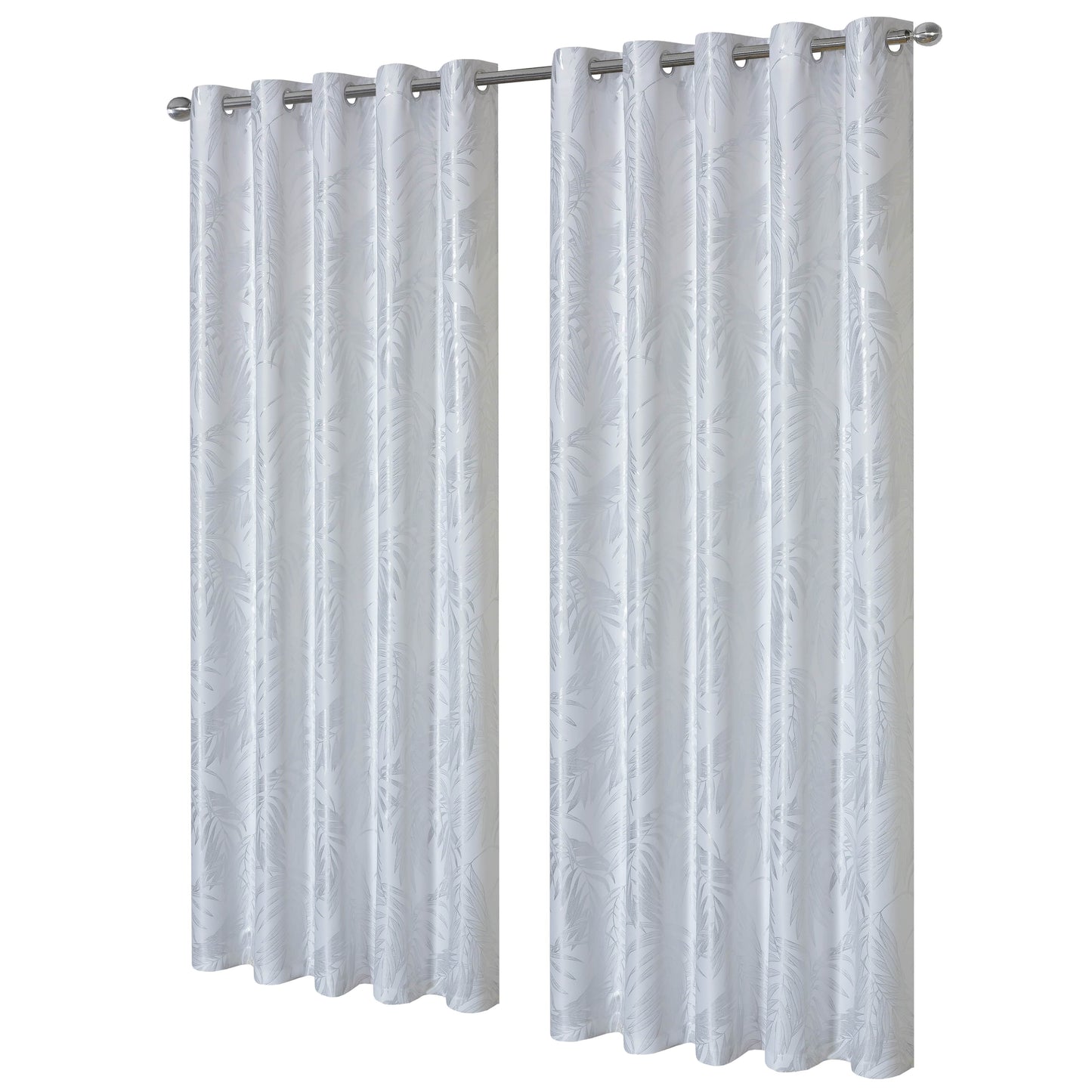 OLIVIA ROCCO Curtain 66" (WIDTH) x 54" (DROP) / WHITE Leaf White Sparkle Blackout Curtains Wholesale Manchester UK