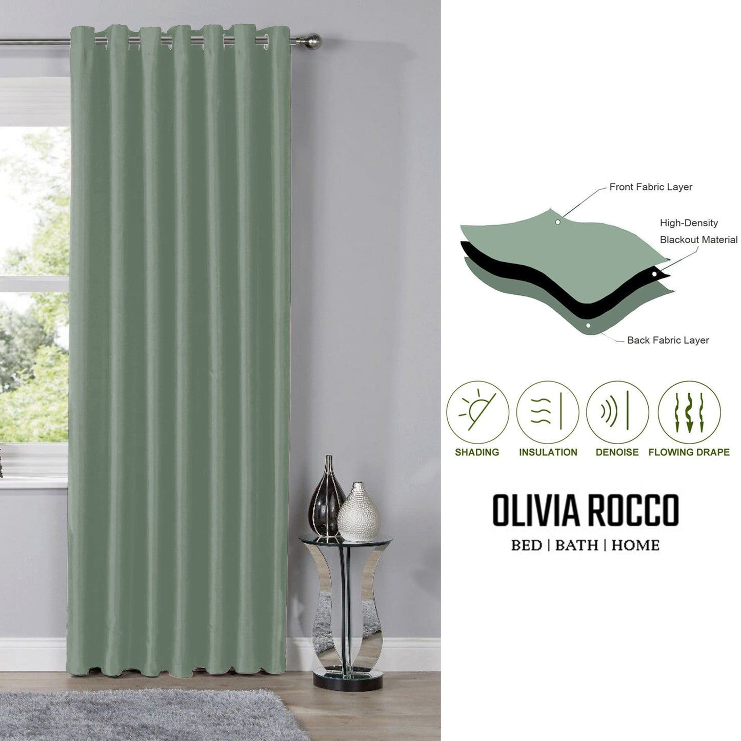 OLIVIA ROCCO Curtain Blackout Sage Green Eyelet Curtains Wholesale Manchester UK