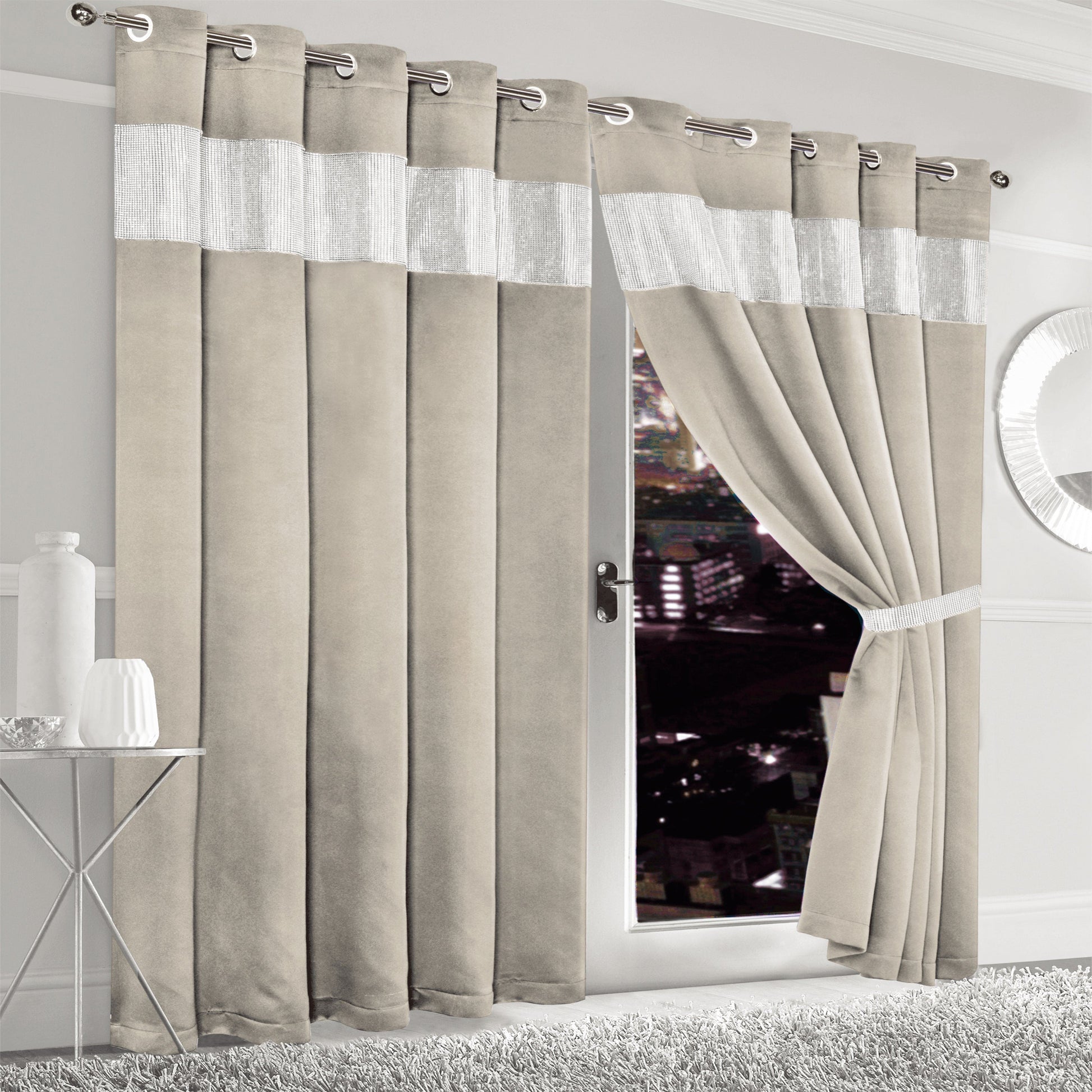 OLIVIA ROCCO Curtain Diamante Natural Blackout Eyelet Curtains Wholesale Manchester UK