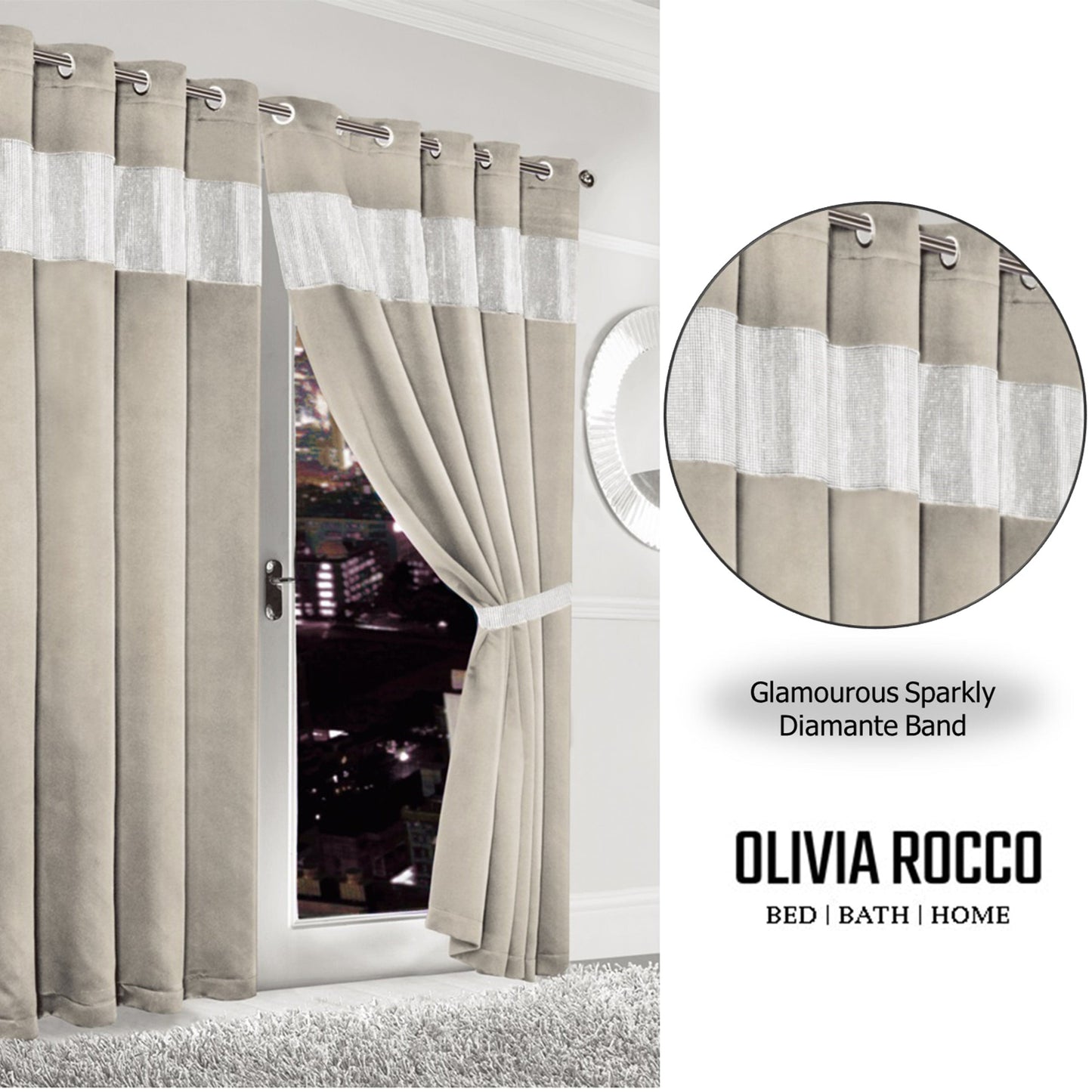 OLIVIA ROCCO Curtain Diamante Natural Blackout Eyelet Curtains Wholesale Manchester UK
