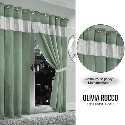 OLIVIA ROCCO Curtain Diamante Sage Green Blackout Eyelet Curtains Wholesale Manchester UK