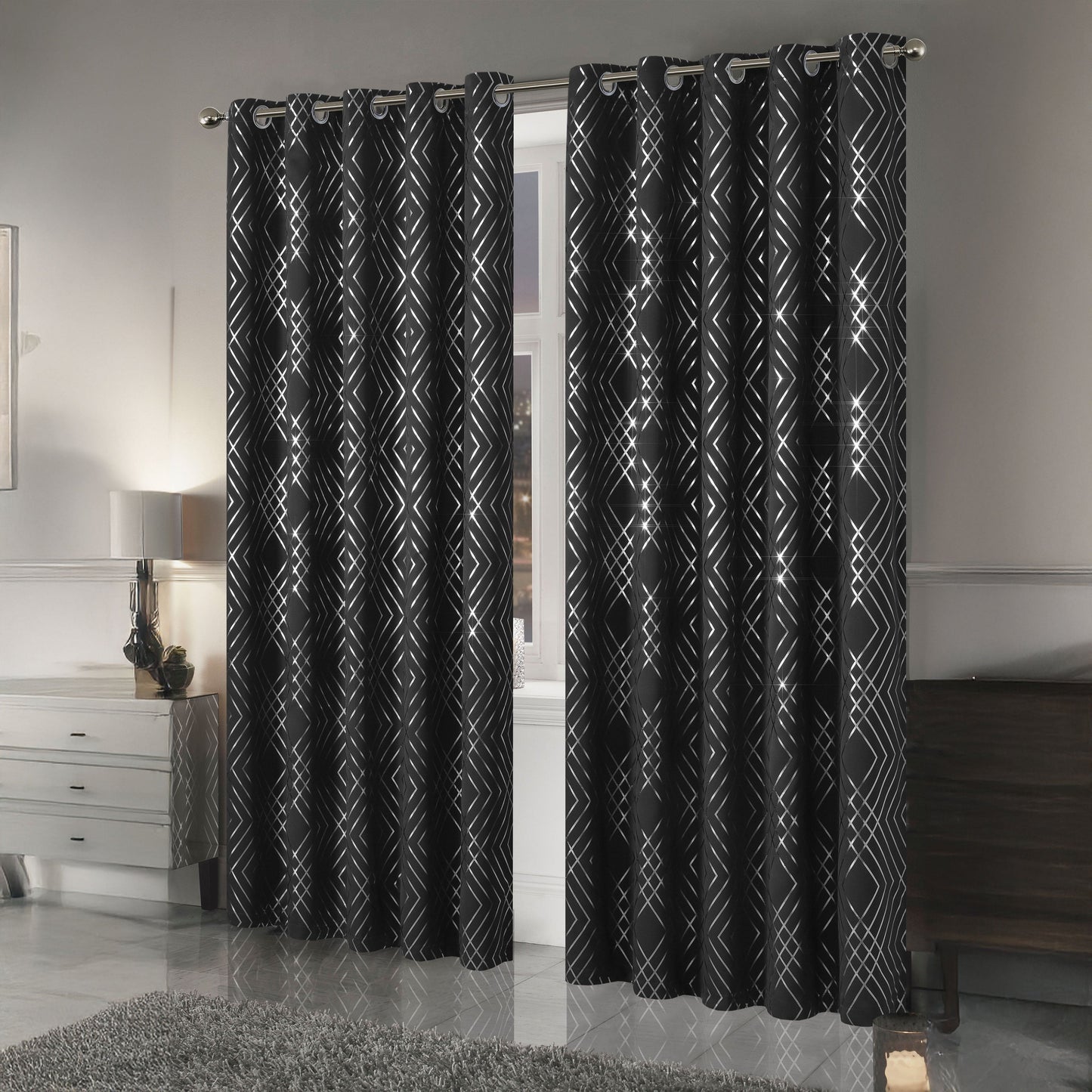 OLIVIA ROCCO Curtain Geometric Black Sparkle Blackout Curtains Wholesale Manchester UK
