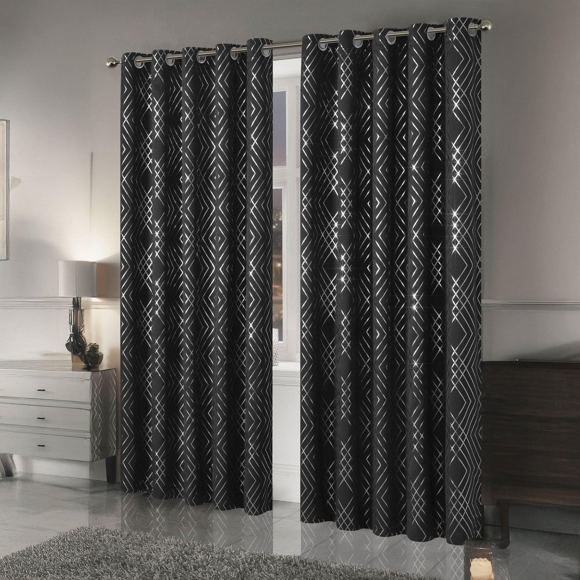 OLIVIA ROCCO Curtain Geometric Black Sparkle Blackout Curtains Wholesale Manchester UK